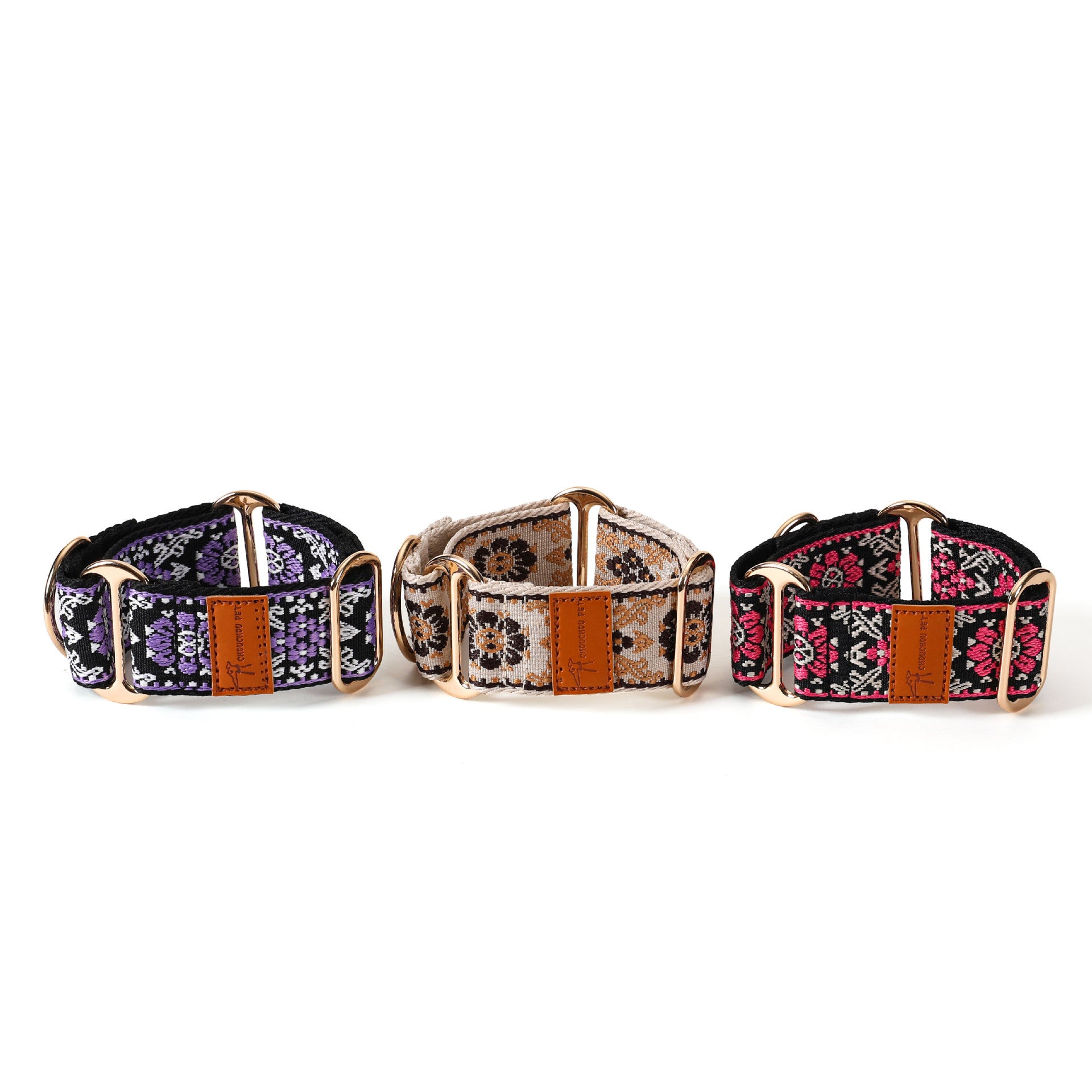 5cm wide Ethnic Floral Woven Martingale Dog Collar Adjustable Anti-Pull soft Training Collar for Greyhound Whippet
