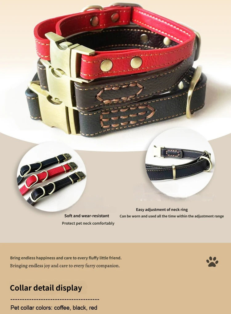 Full Grain Genuine Leather Dog Collar Smooth Glossy Cowhide Pet Collar with Quick Release Metal Buckle Adjustable dog collar