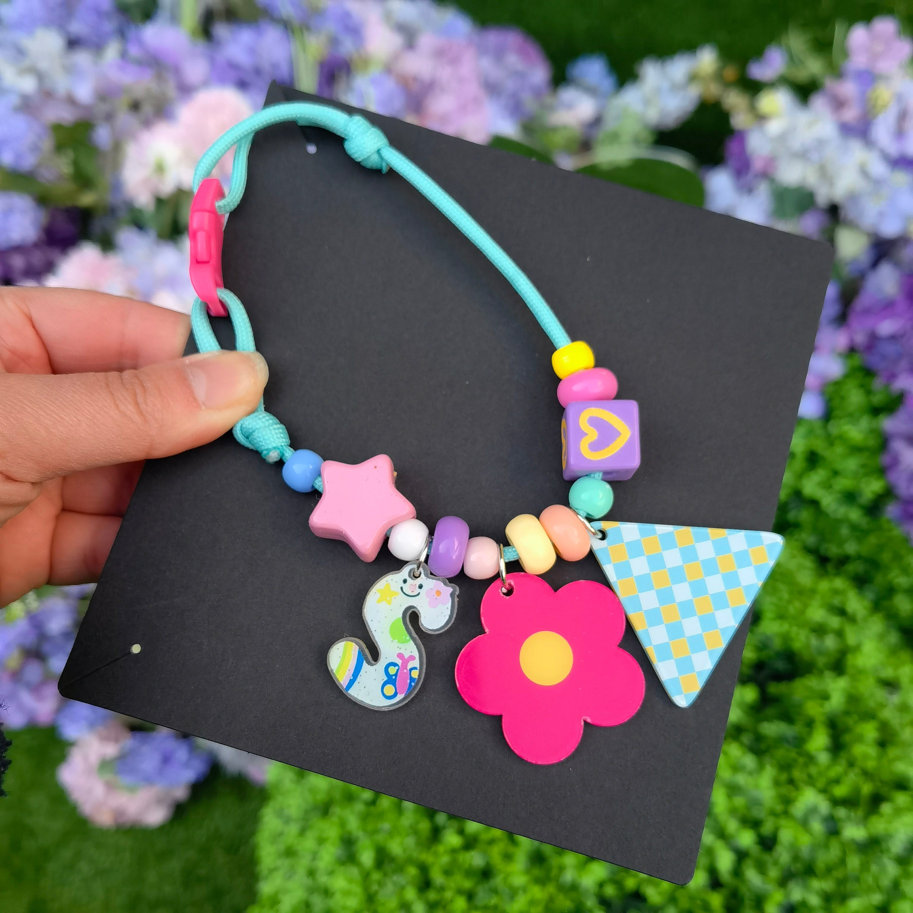 Custom Beaded name Pet Necklace Personalized letter and Daisy Flower Charm Adjustable Bead Collar for Small Dogs Cats