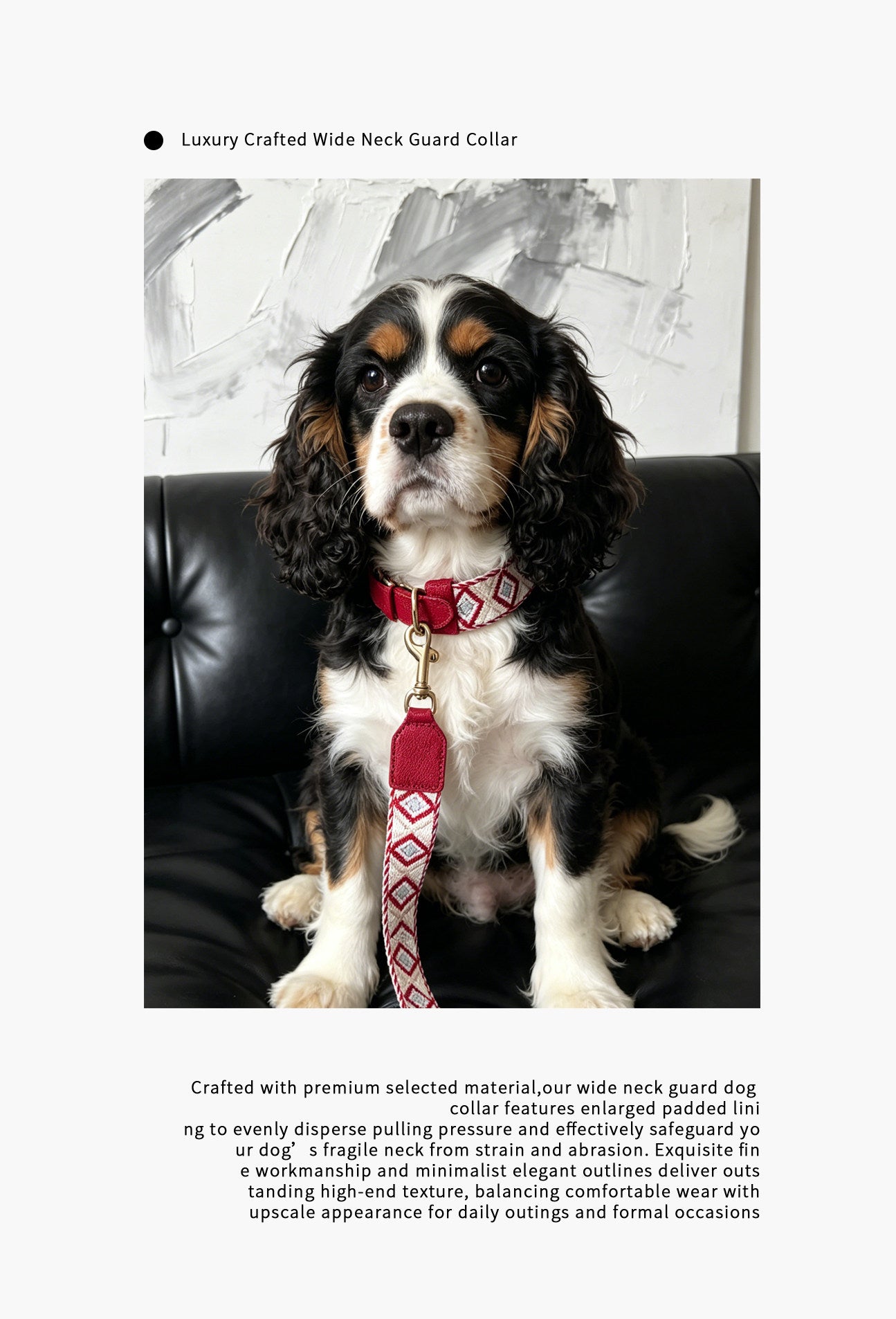 genuine Leather with 3.8cm wide webbing Dog Collar and Leash Geometric Woven Adjustable Pet Collar dog Walking Collar Leash