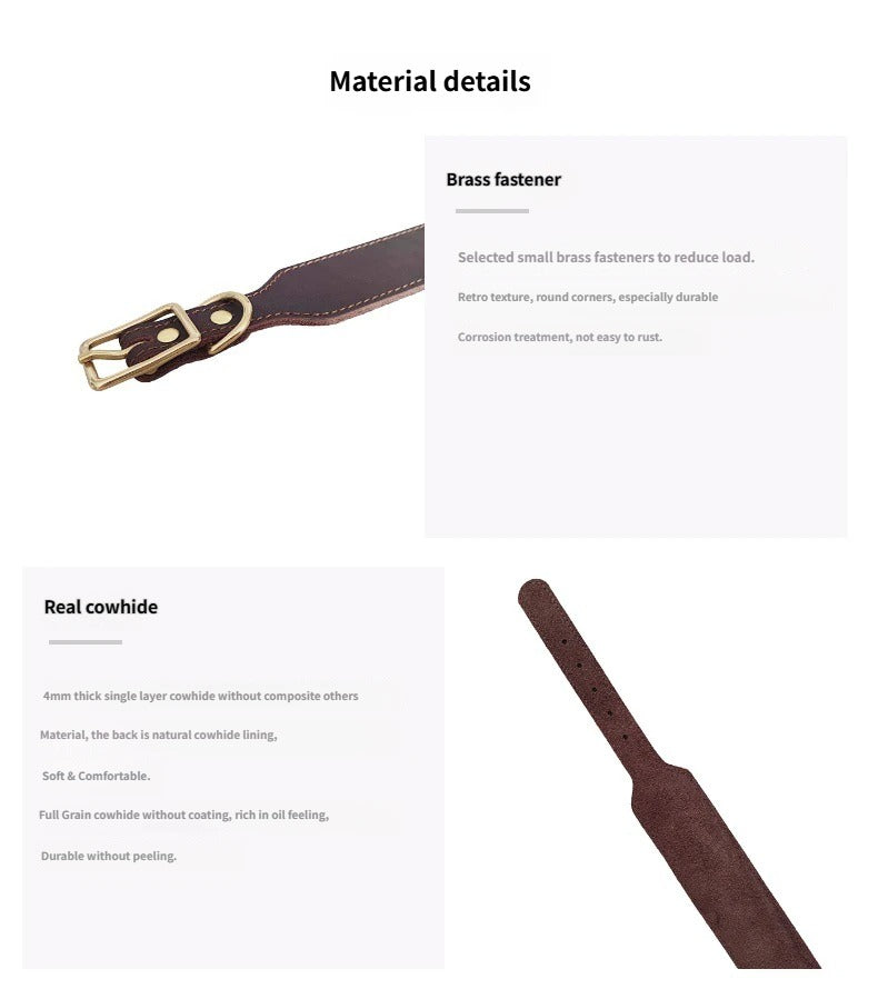 Genuine Full‑Grain leather Dog Collar 5cm wide Thickened pet collar for Medium Large dogs Heavy‑Duty Adjustable dog Collar
