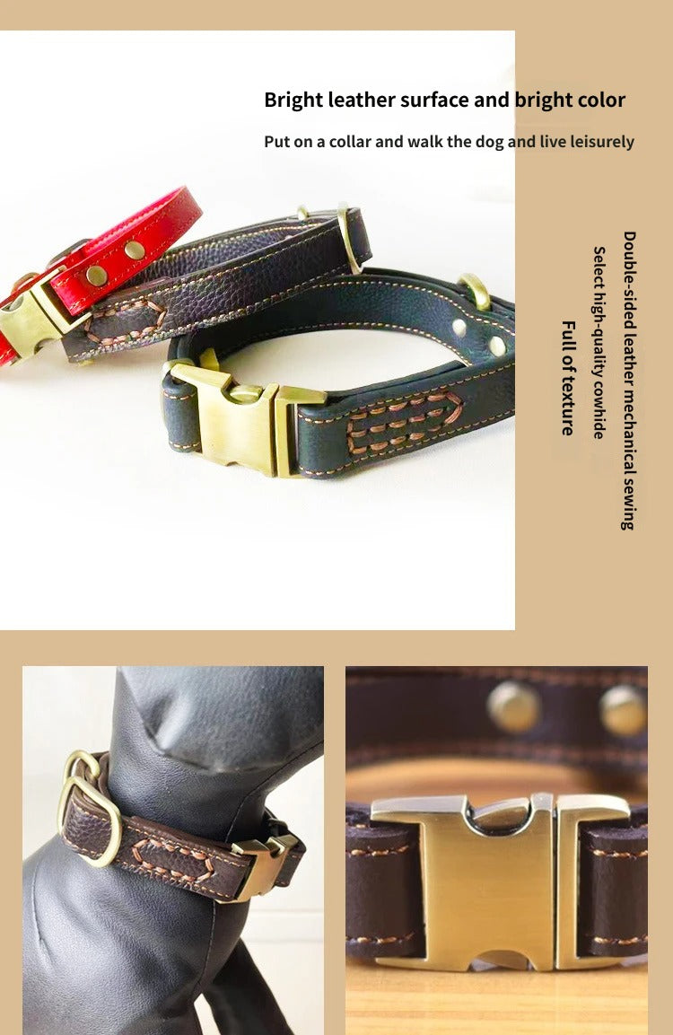 Full Grain Genuine Leather Dog Collar Smooth Glossy Cowhide Pet Collar with Quick Release Metal Buckle Adjustable dog collar