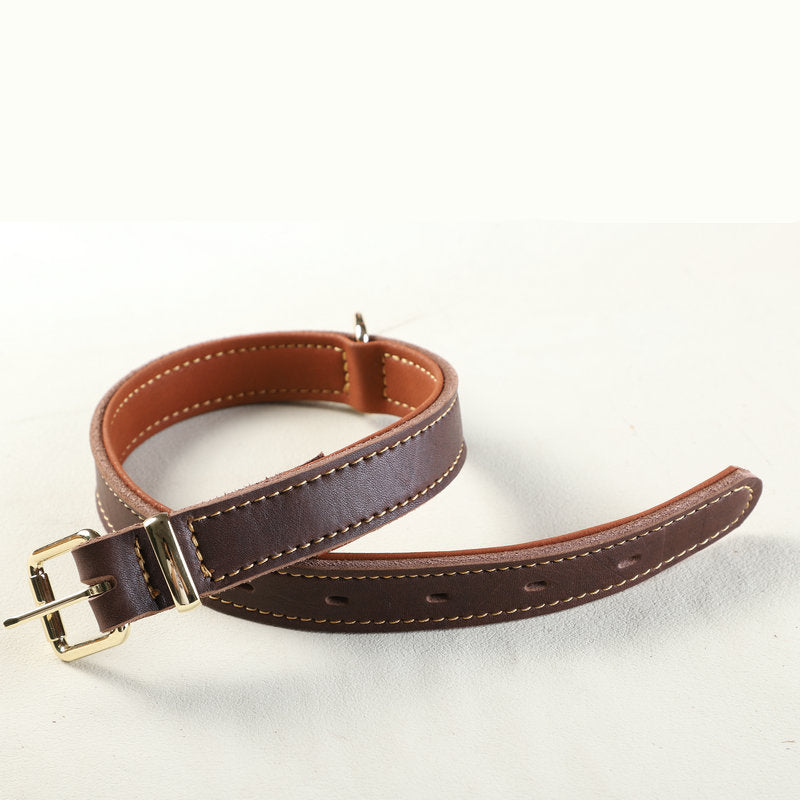 Genuine Full‑Grain leather Dog Collar Thickened Full‑Stitched pet collar for Medium Large dogs Heavy‑Duty Adjustable dog Collar