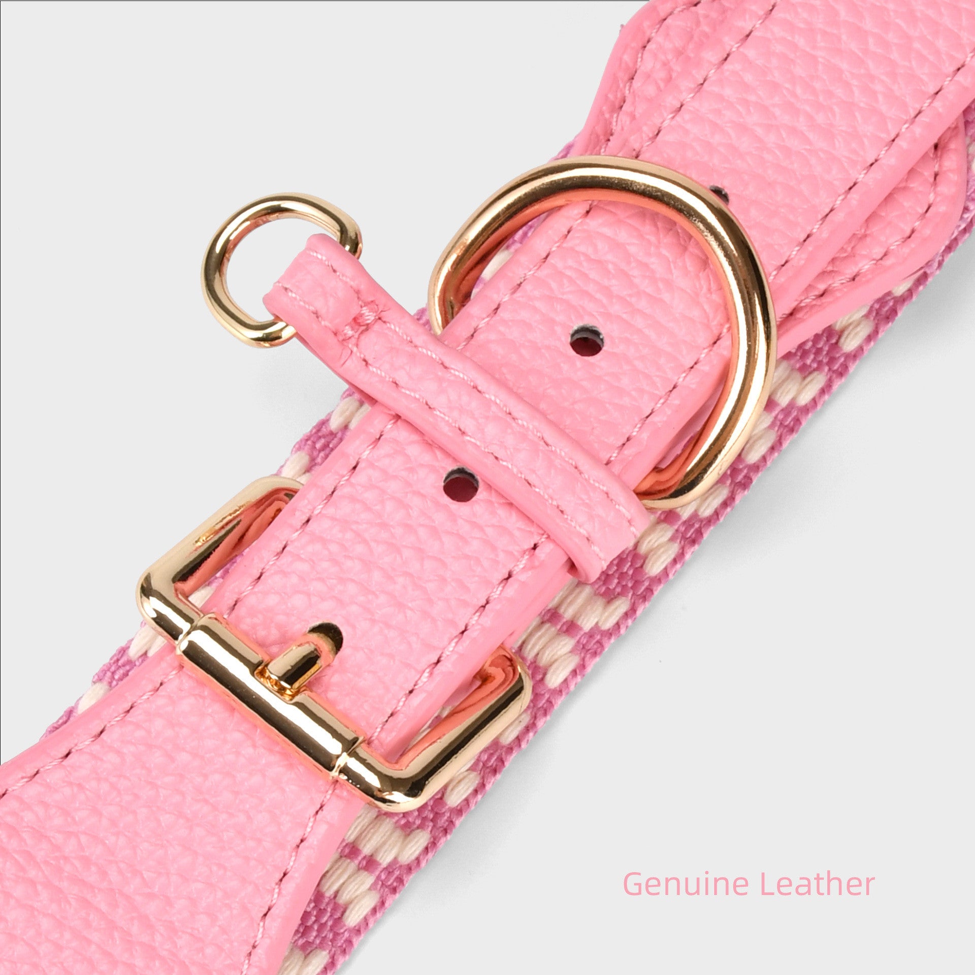 4cm Wide striped Webbing Dog Collar and Leash Set Genuine Leather Trim Adjustable Pet Collar Jacquard Woven Boho Dog Collar