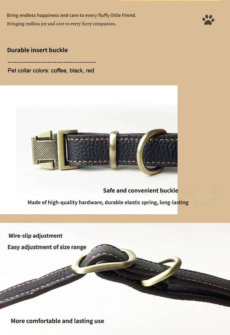Full Grain Genuine Leather Dog Collar Smooth Glossy Cowhide Pet Collar with Quick Release Metal Buckle Adjustable dog collar