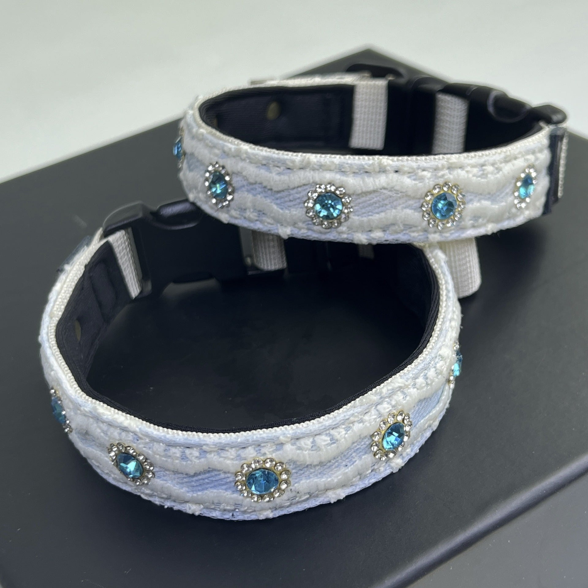Soft Lace Embroidered Pet Collar with Rhinestone adjustable soft Dog Collar Heavy‑Duty Dog walking Collar