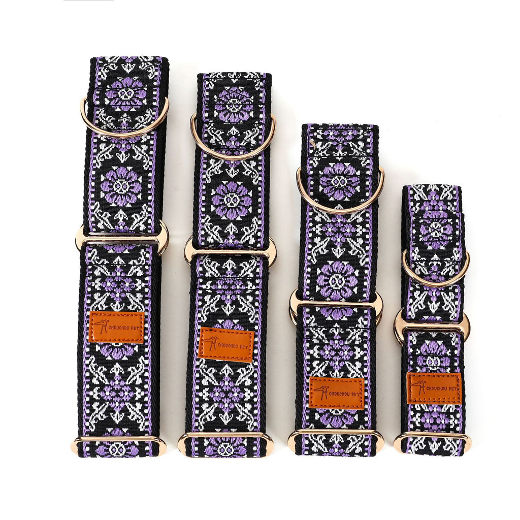 5cm wide Ethnic Floral Woven Martingale Dog Collar Adjustable Anti-Pull soft Training Collar for Greyhound Whippet