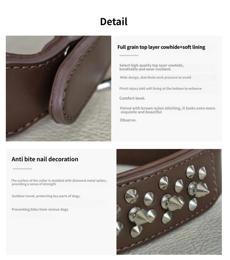Genuine Leather Spiked Dog Collar Anti Bite Wide Studded Pet Collar for pitbull Bulldog full Grain leather wide dog collar