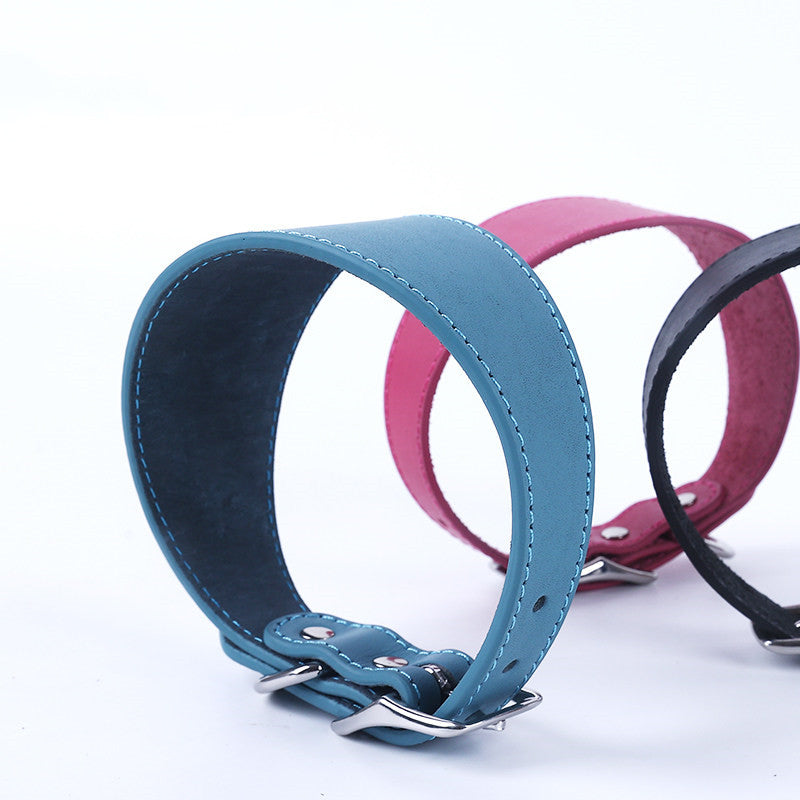 Heavy Duty Thick Leather dog walking leash Wide Genuine Leather Dog Collar Anti-Pull Dog Collar and leash for Greyhound Whippet