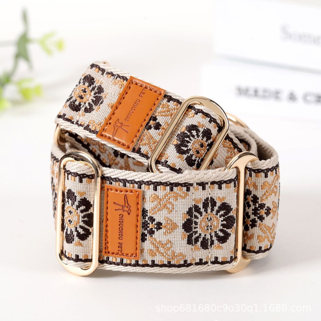 5cm wide Ethnic Floral Woven Martingale Dog Collar Adjustable Anti-Pull soft Training Collar for Greyhound Whippet
