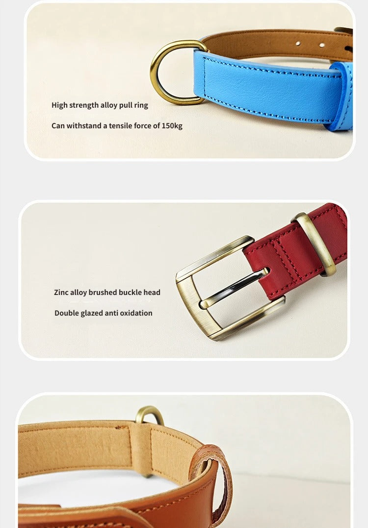 Genuine Full Grain Leather Dog Collar heavy duty Dog Collar for Small Medium Large Dogs adjustable no-pull dog walking collar