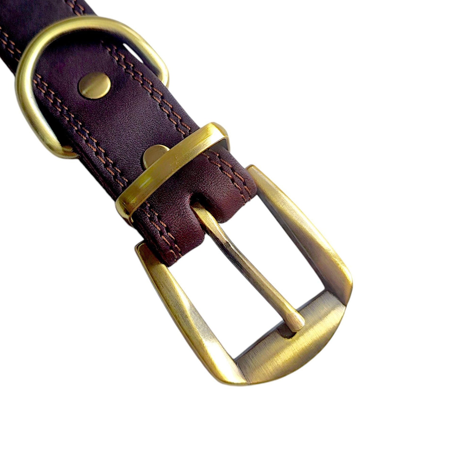 Genuine Leather Dog Collar with Solid Brass Buckle Classic Vintage Pet Collar Heavy Duty Anti-Pull Leather Collar for Small Medium Large Dogs