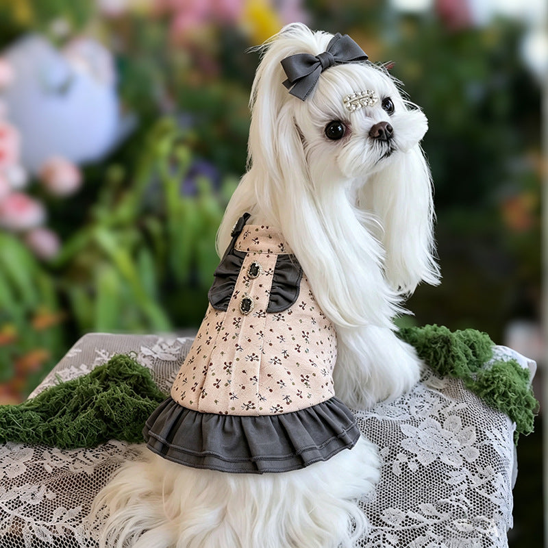 100% Cotton Ruffle Dog Dress with Bow & Rhinestone Princess Outfit for Dog Birthday Party Wedding