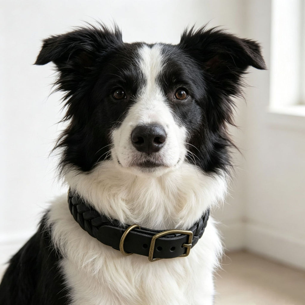Hand Braided Genuine Leather Dog Collar with Solid Brass Hardware Heavy Duty Anti-Pull Adjustable Real Leather Collar for Small Medium Dogs
