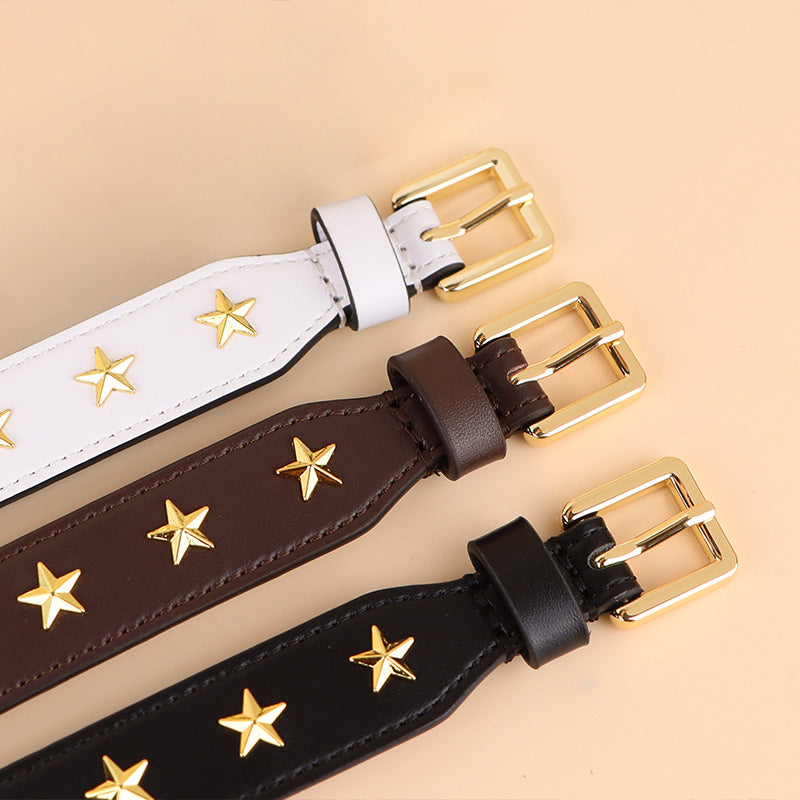 genuine Leather Pet Collar with Gold Metal Star Rivets Adjustable Soft Star Studded Leather Dog Collar wide Dog walking collar