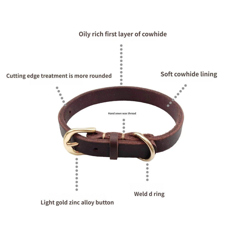 Genuine Full Grain Leather Dog Collar Adjustable Heavy Duty Leather Pet Collar with Metal D Ring Buckle for Small Medium Dogs