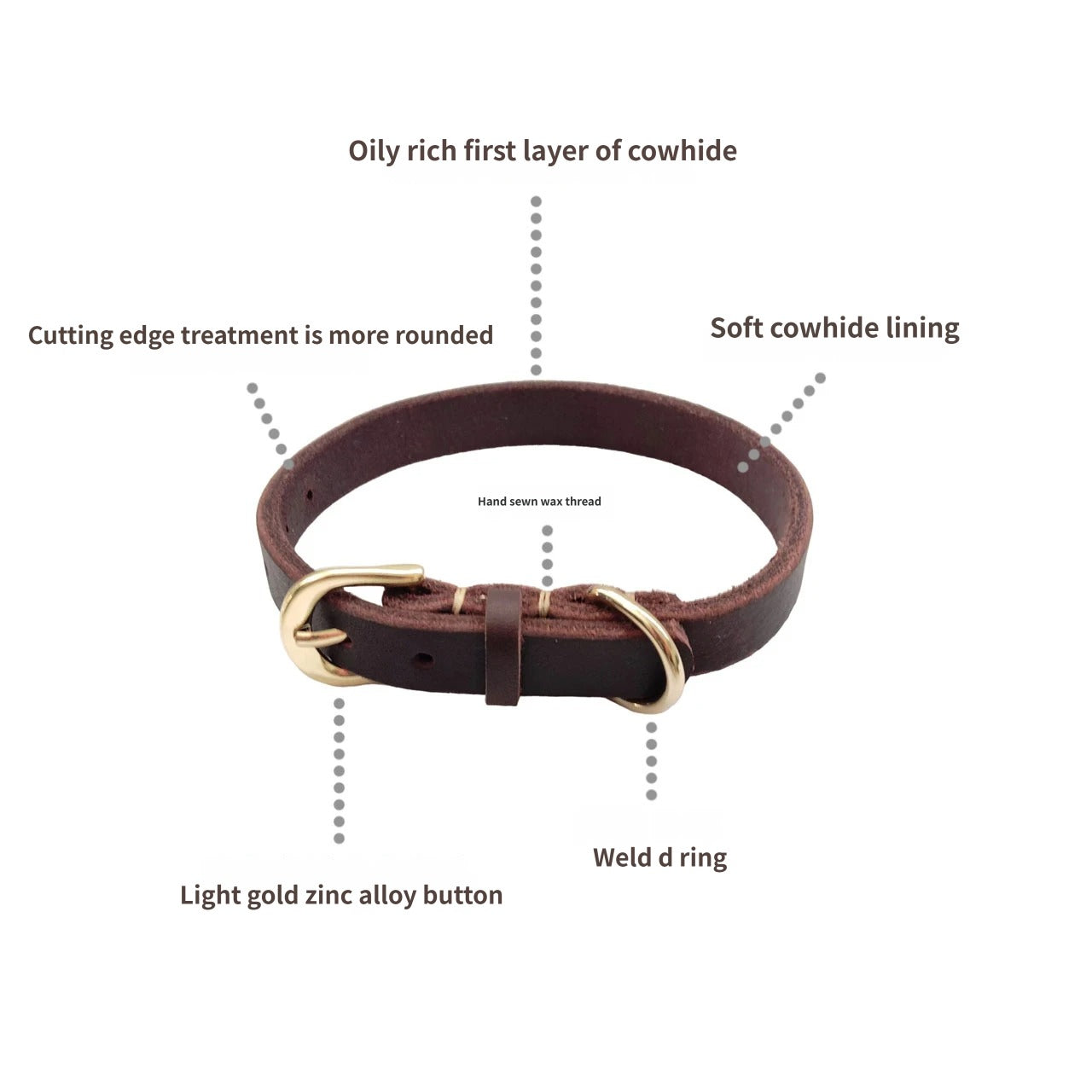 Genuine Full Grain Leather Dog Collar Adjustable Heavy Duty Leather Pet Collar with Metal D Ring Buckle for Small Medium Dogs