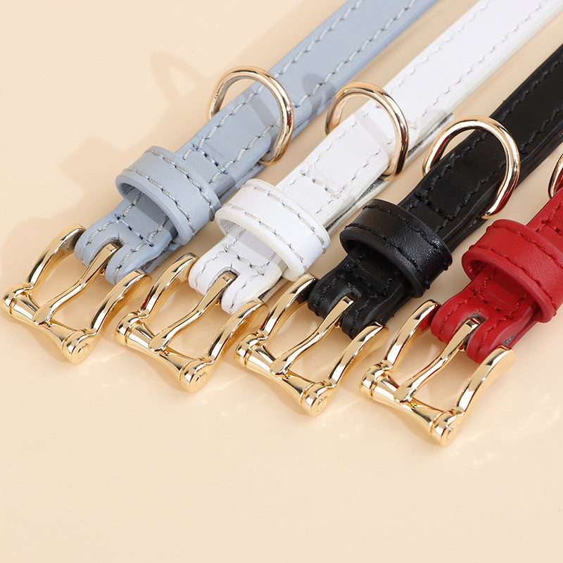 Soft Genuine Leather Dog Collar for Small Dogs handmade Adjustable dog collar with Gold Metal Buckle no-pull Pet Walking Collar