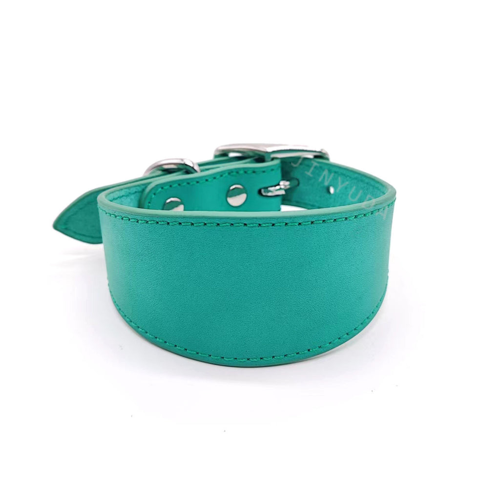 Wide Cowhide Leather Dog Collar Adjustable Heavy Duty Anti-Pull Shock Resistant Collar Soft Wide Neck Collar for Greyhound Whippet Long Neck Breeds