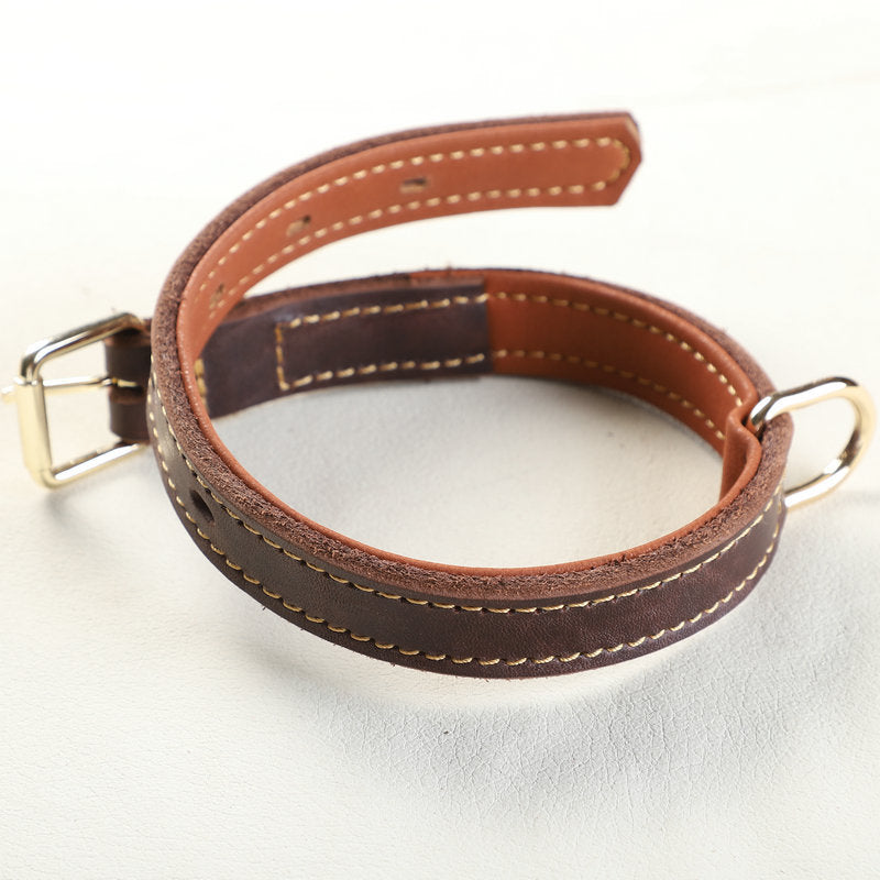 Genuine Full‑Grain leather Dog Collar Thickened Full‑Stitched pet collar for Medium Large dogs Heavy‑Duty Adjustable dog Collar