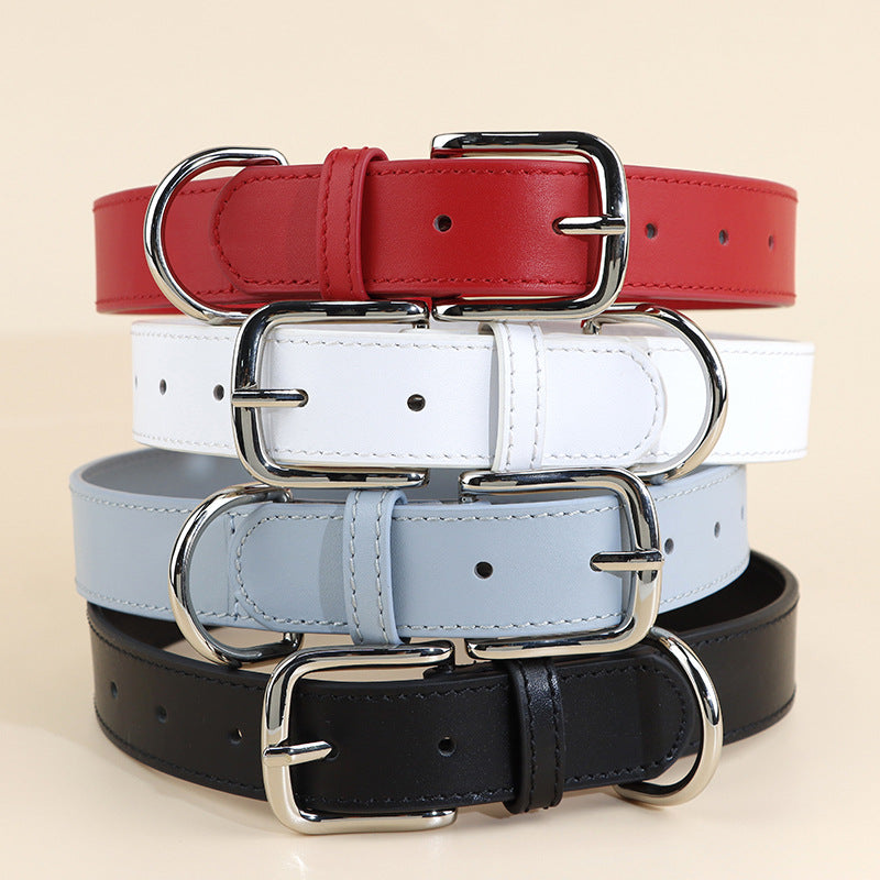 3cm wide Genuine Leather Dog Collar Adjustable Walking Collar for small to Medium Dogs no-pull heavy duty pet collar