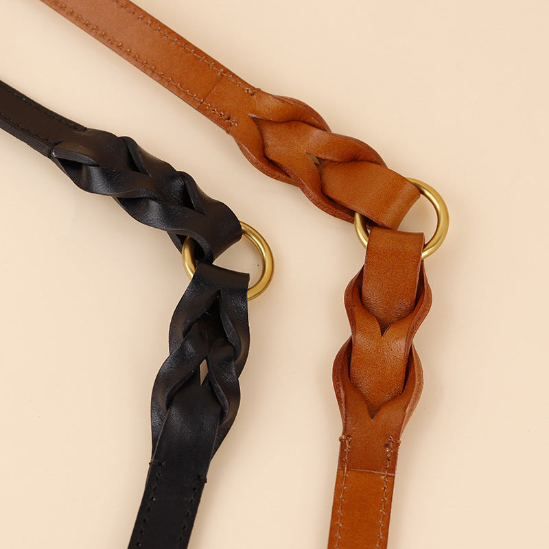 Genuine Leather Braided Dog Leash Multi-Functional Crossbody Dog Walking Lead Heavy Duty Durable Anti-Pull dog Training leash