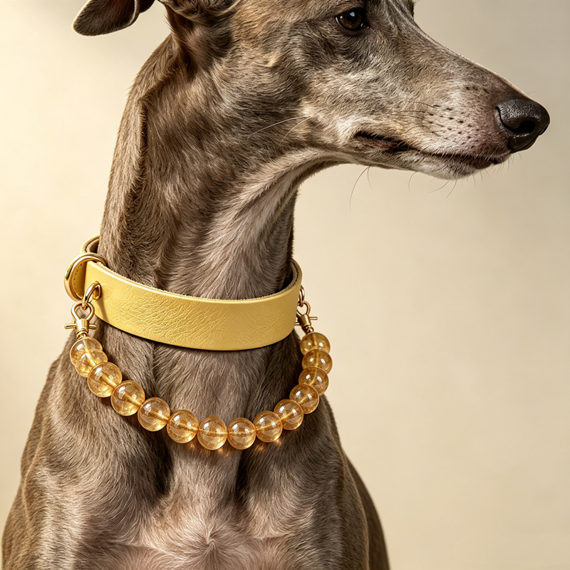 Stealth Stone Healing Crystal Beaded Dog Collar Genuine leather Natural gem Beaded Pet cat Necklace Pet Gift for Daily Wear