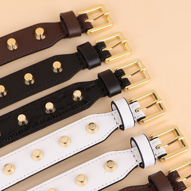 Genuine Leather Dog Collar with Gold Rivet Studs Adjustable Heavy Duty Collar for Small Medium Dogs pet walking training collar