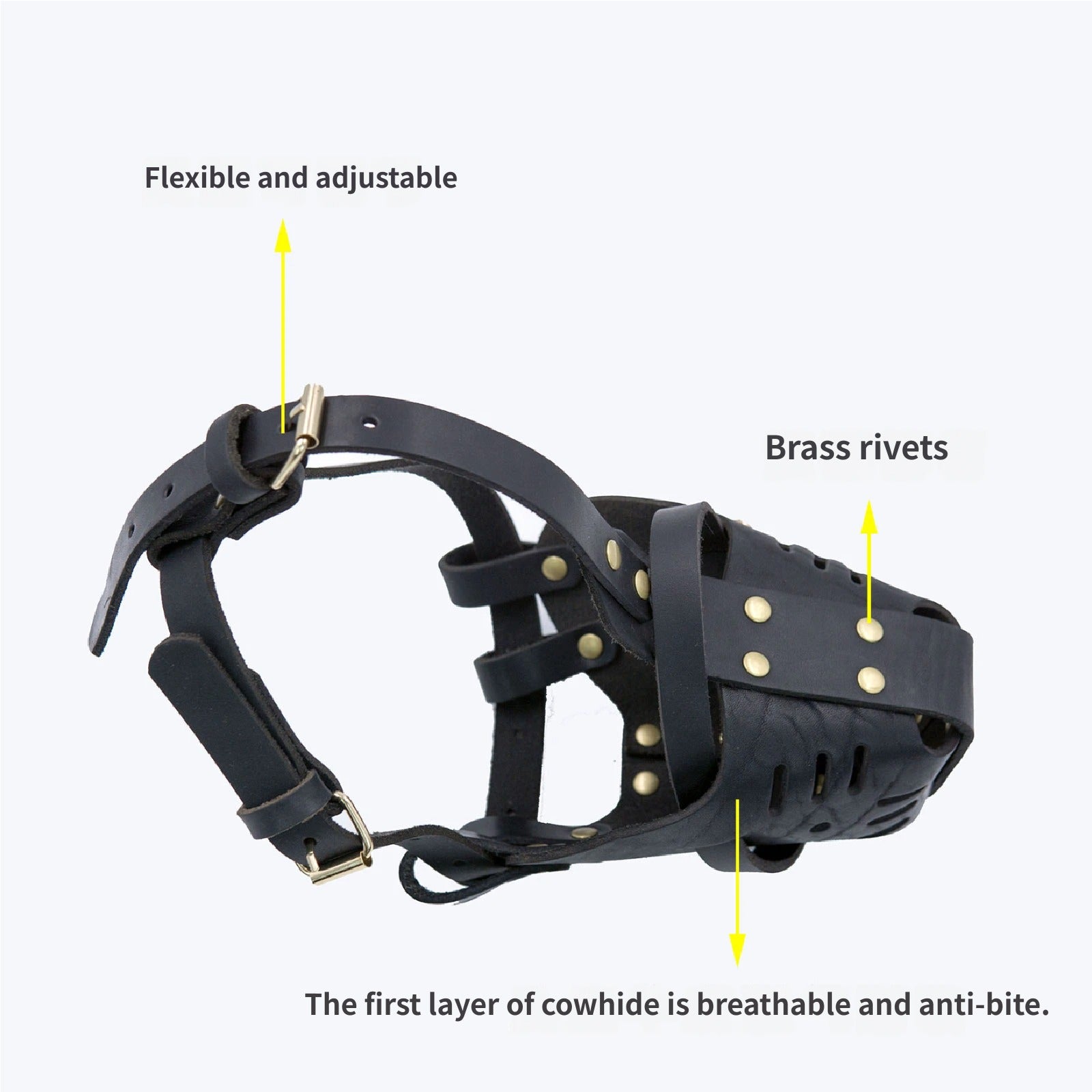 Genuine Top Layer Cowhide Dog Muzzle Adjustable Breathable Anti Bite Leather Pet Muzzle for Medium Large Dogs Prevents Barking Chewing
