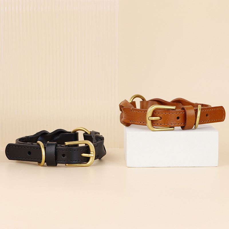 Vintage handmade Braided Genuine Leather Dog Collar Heavy Duty Anti-Pull Walking Pet Collar Premium Real Leather Collar