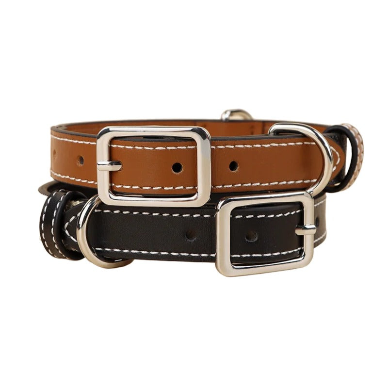 Genuine Cowhide Leather Dog Collar adjustable Two-Tone Leather Pet Collar for Small Medium Dogs adjustable dog walking collar