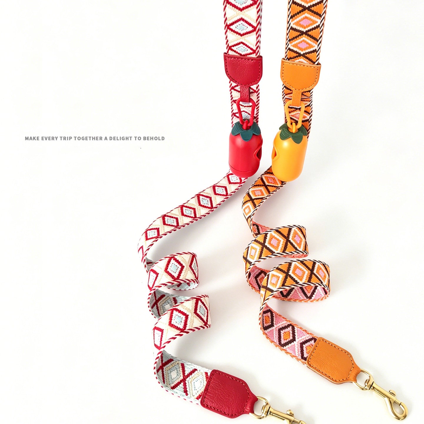 genuine Leather with 3.8cm wide webbing Dog Collar and Leash Geometric Woven Adjustable Pet Collar dog Walking Collar Leash