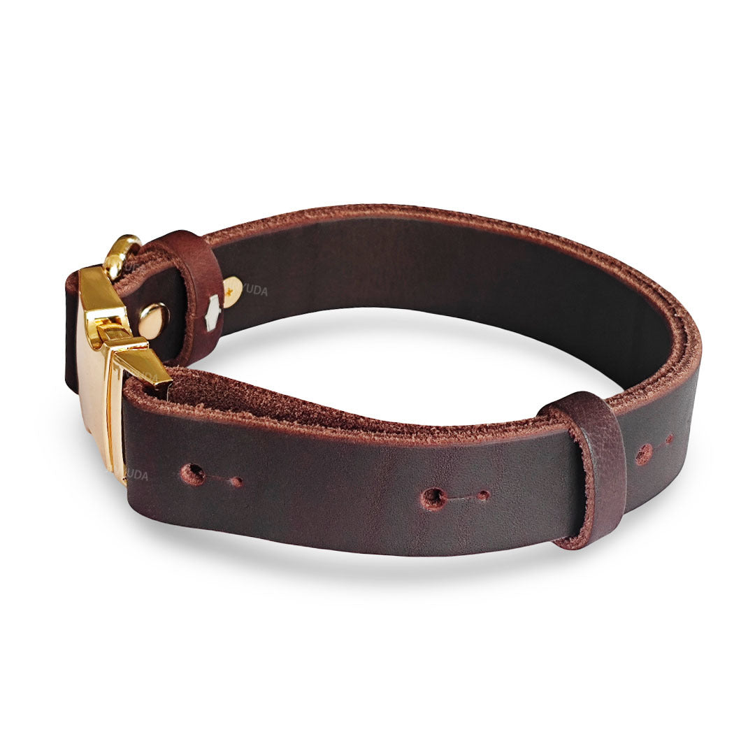 Genuine Leather Dog Collar with Quick Release Metal Buckle and D Ring Adjustable Heavy Duty Real Leather Pet Collar for Small Medium Dogs