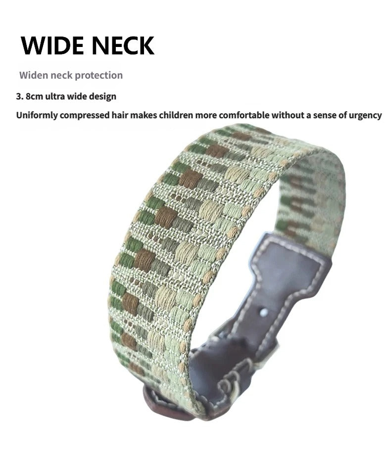 Bohemian Hand Woven Dog Collar 3.8CM Wide Genuine Leather dog collar Soft Cotton Webbing Heavy Duty Pet Walking Leash For Small Medium Large Dogs