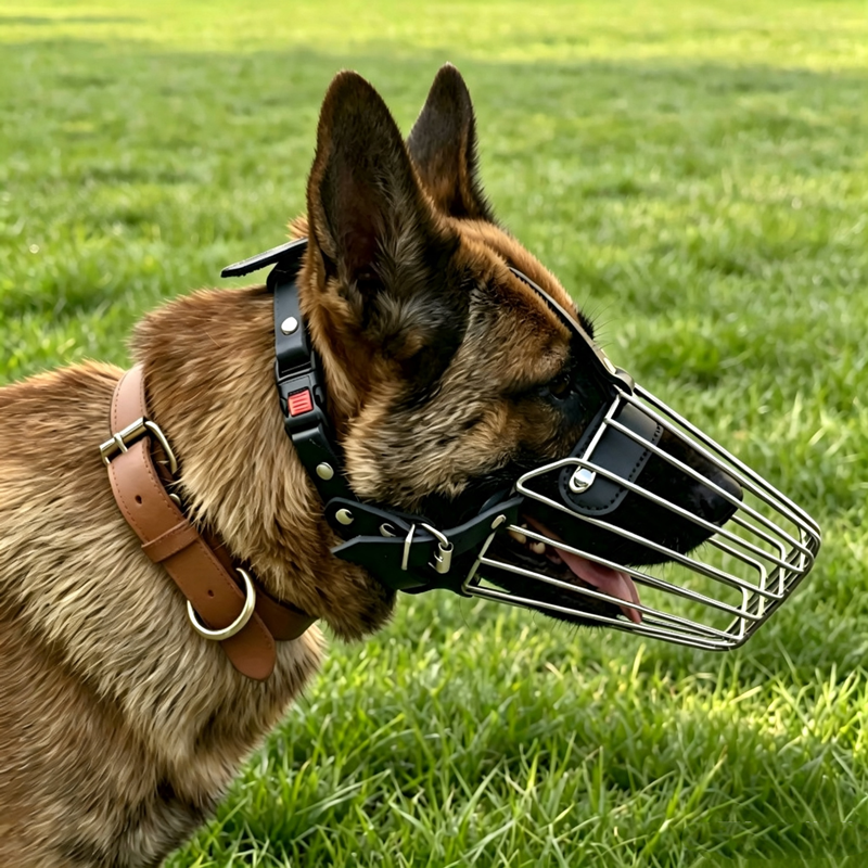 Lockable Stainless Steel wire basket Dog Muzzle genuine Leather Adjustable Dog Muzzle Anti Biting Chewing Metal Dog Mouth cover