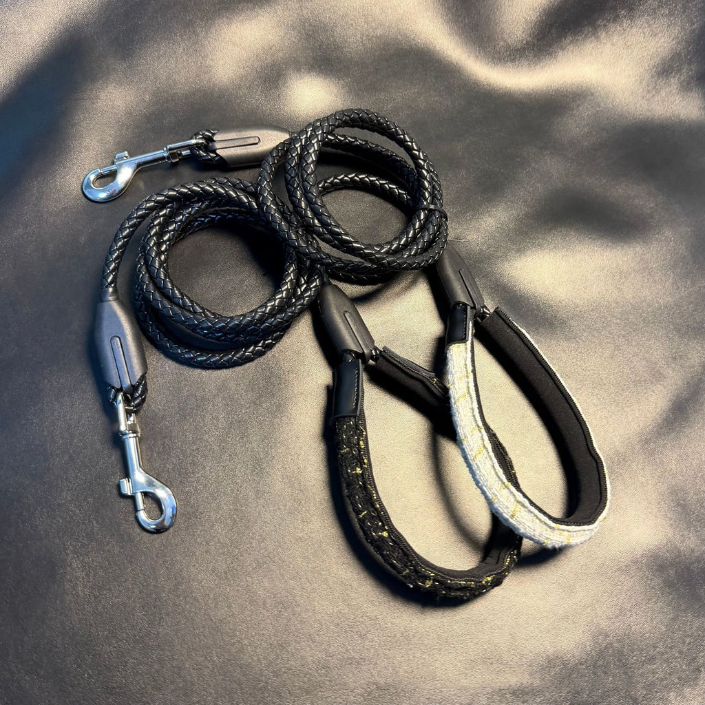 Hand Braided PU Leather Dog Leash with Soft Tweed Handle 1.5M Heavy Duty Walking Lead for Small Medium Large Dogs
