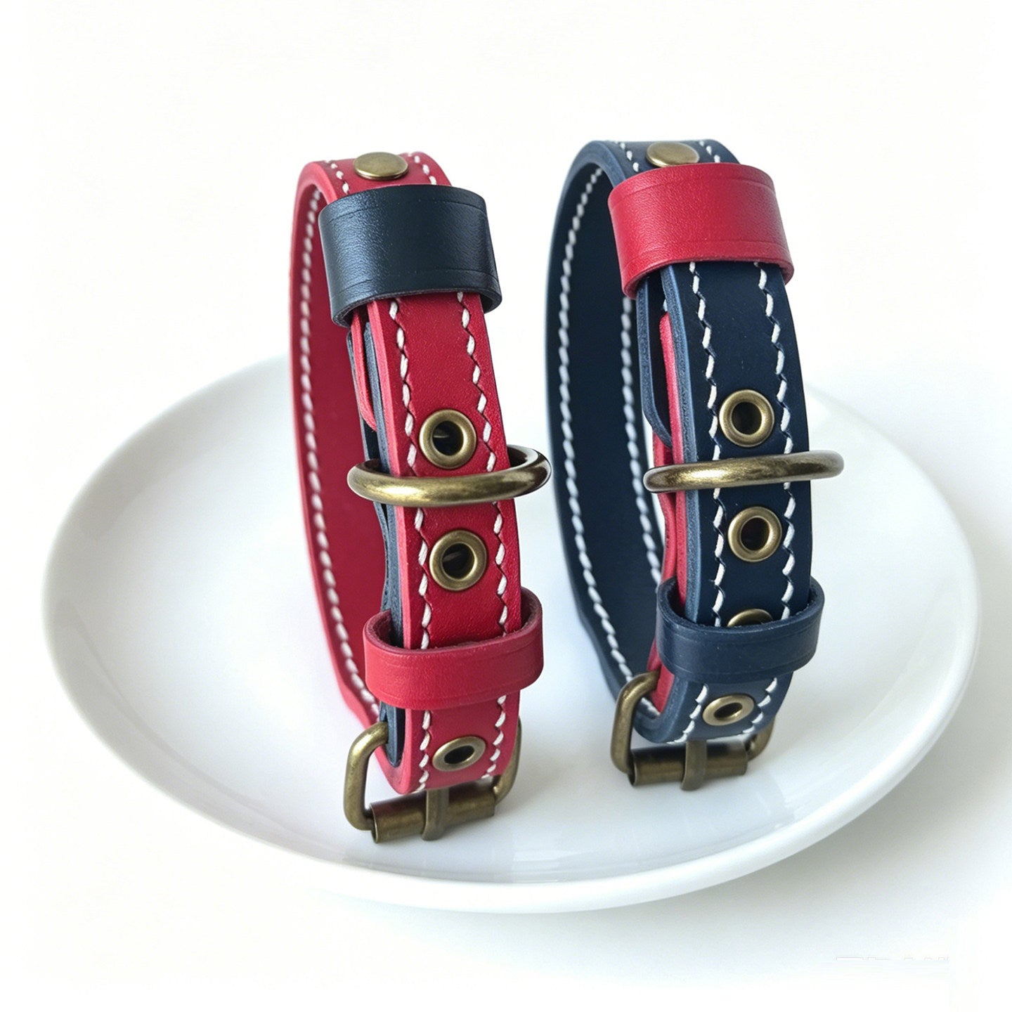 Double Layer Genuine Leather Dog Collar Adjustable Anti-Pull Dog Collar Heavy Duty Leather Pet Collar for Medium Large Dogs