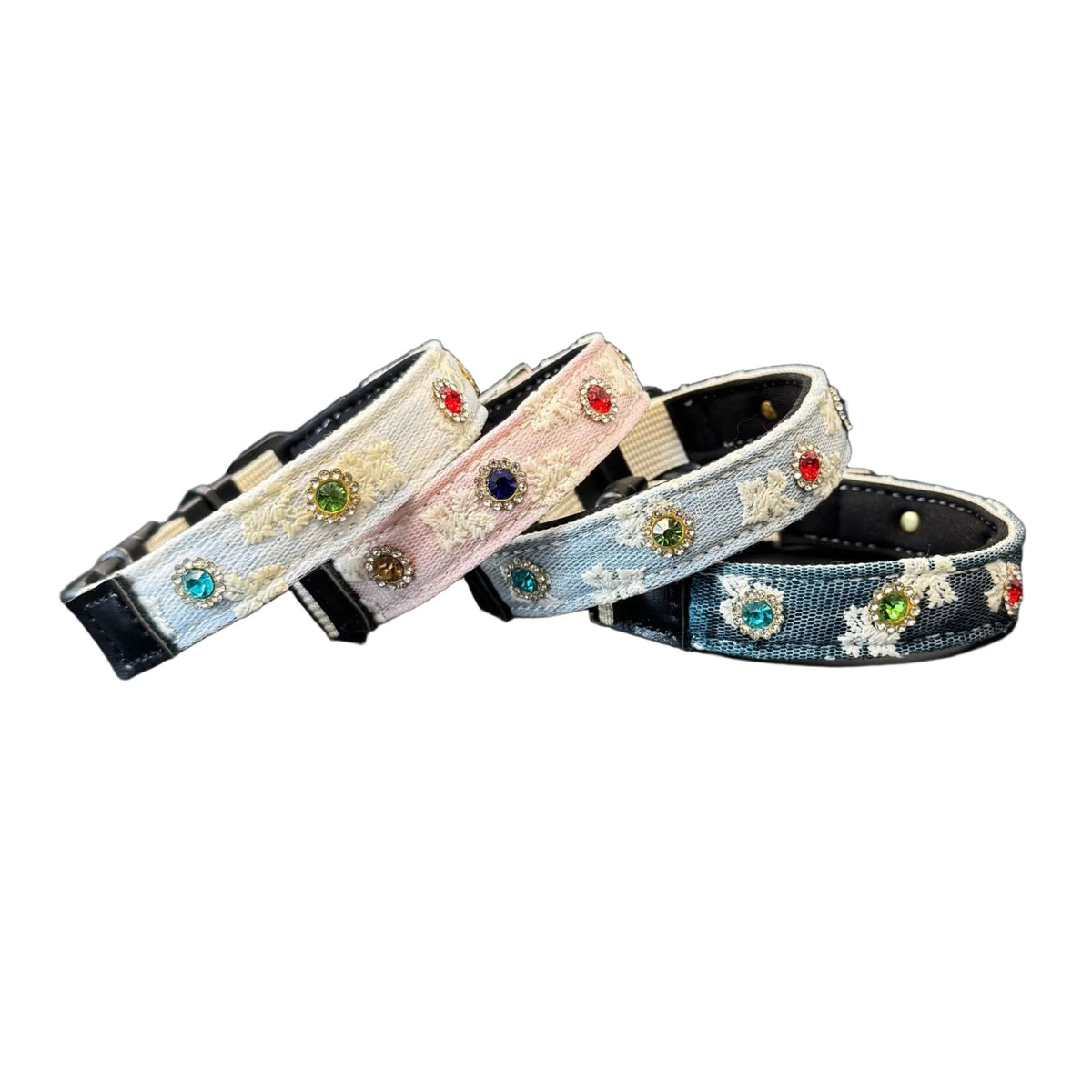 soft pet Lace collar with Colorful Rhinestones cotton Jacquard Dog walking Collar adjustable lightweight pet leads