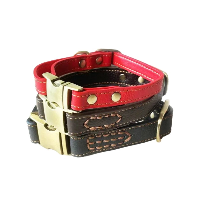 Full Grain Genuine Leather Dog Collar Smooth Glossy Cowhide Pet Collar with Quick Release Metal Buckle Adjustable dog collar