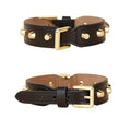 Genuine Leather Dog Collar with Gold Rivet Studs Adjustable Heavy Duty Collar for Small Medium Dogs pet walking training collar