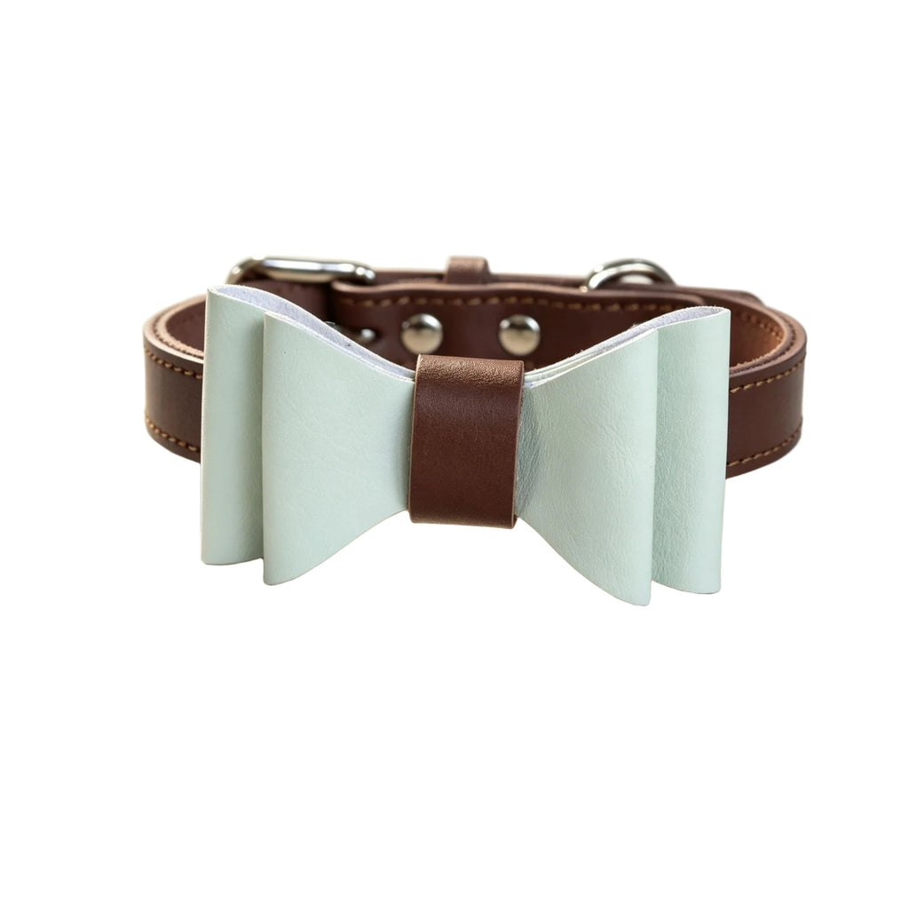 Genuine leather pet Dog Collar with Detachable Bow Tie Full‑Grain Heavy‑Duty Adjustable pet collar for small Medium Large dogs