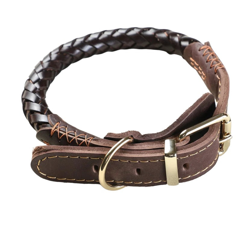 Genuine Full Grain Leather Dog Collar 8‑Strand Braided Heavy Duty Dog Collar for Medium Large Dogs Pet Collar for Daily Walking