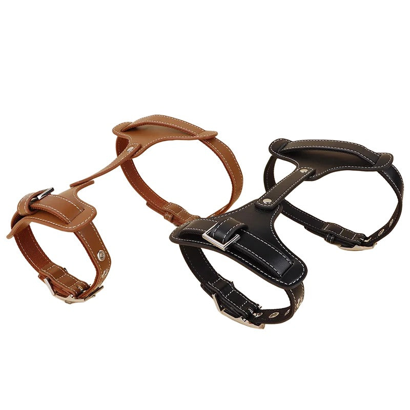 Genuine Leather Dog Harness Adjustable No Pull Pet Walking Harness Heavy Duty Vest Harness for Small Medium Large Dogs