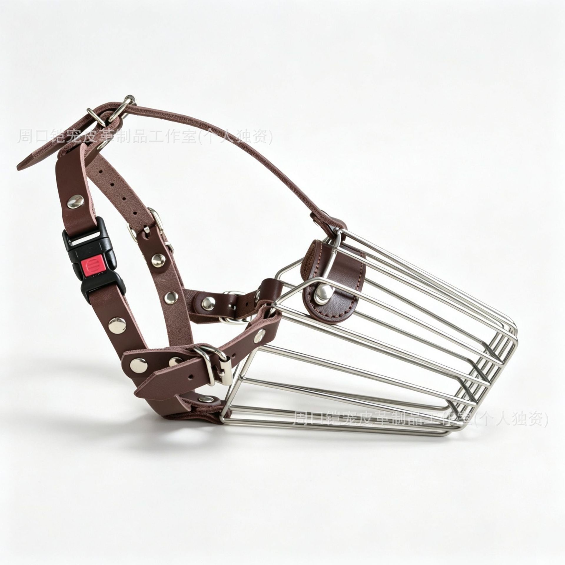 Lockable Stainless Steel wire basket Dog Muzzle genuine Leather Adjustable Dog Muzzle Anti Biting Chewing Metal Dog Mouth cover