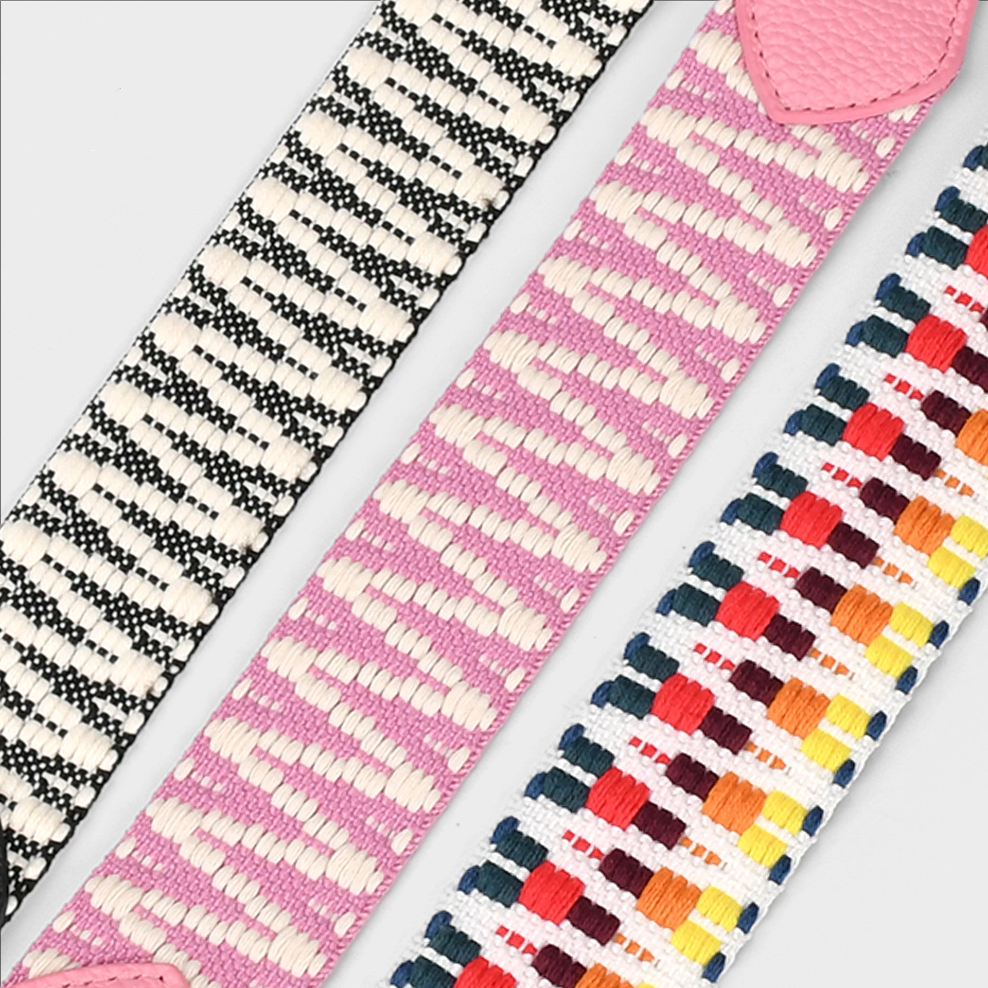 4cm Wide striped Webbing Dog Collar and Leash Set Genuine Leather Trim Adjustable Pet Collar Jacquard Woven Boho Dog Collar