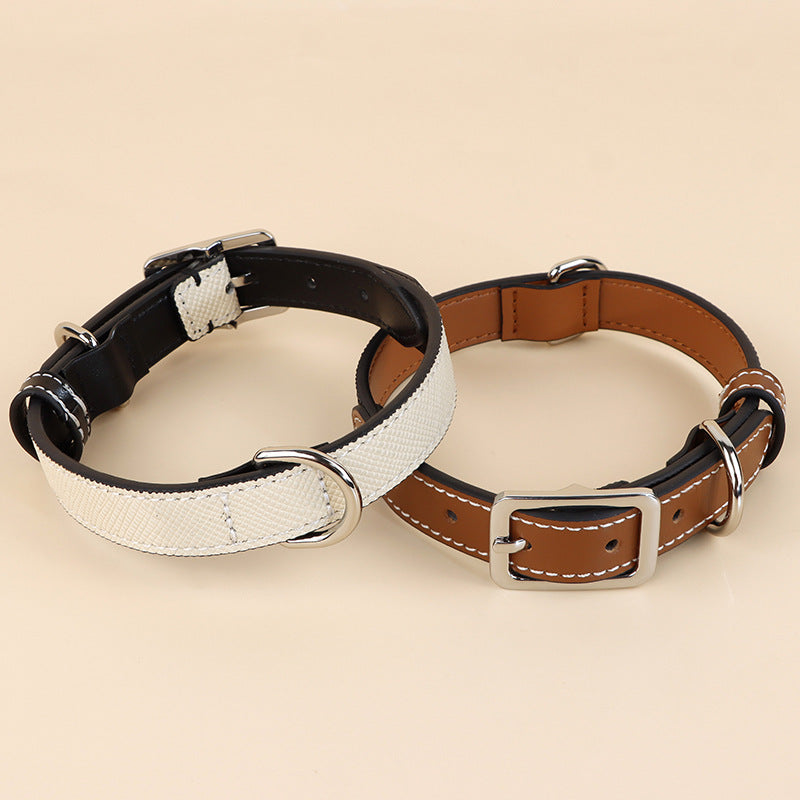 Genuine Cowhide Leather Dog Collar adjustable Two-Tone Leather Pet Collar for Small Medium Dogs adjustable dog walking collar