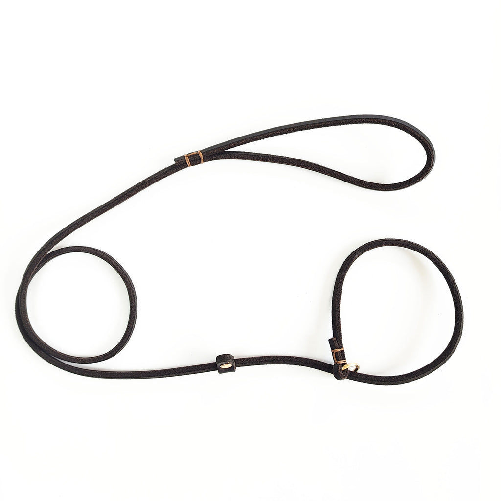 Genuine Leather Slip Lead Dog Leash Handmade Cowhide Training Dog Lead Adjustable Anti‑Pull Puppy Walking Control Leash for Small Medium Dogs