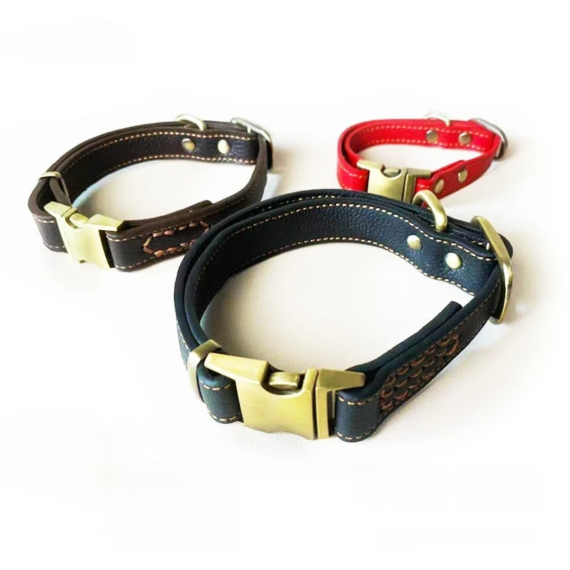 Full Grain Genuine Leather Dog Collar Smooth Glossy Cowhide Pet Collar with Quick Release Metal Buckle Adjustable dog collar