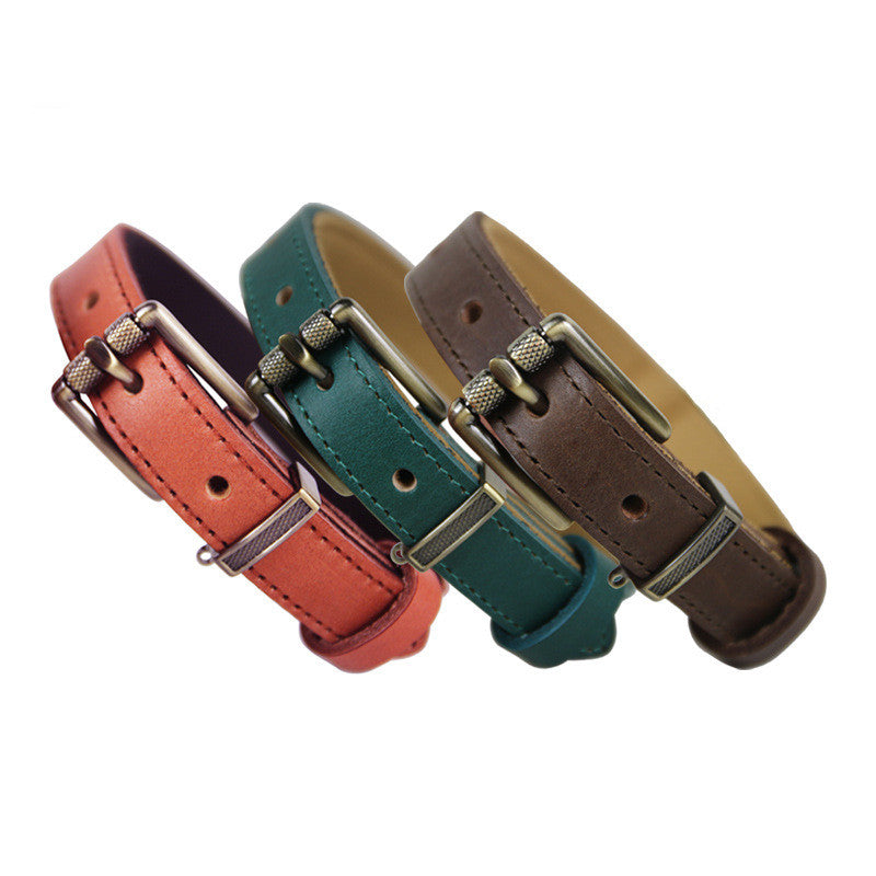 Premium Genuine Leather Dog Collar Italian Full-Grain Cowhide Collar with Vintage Metal Hardware Heavy Duty Anti-Pull Dog collar