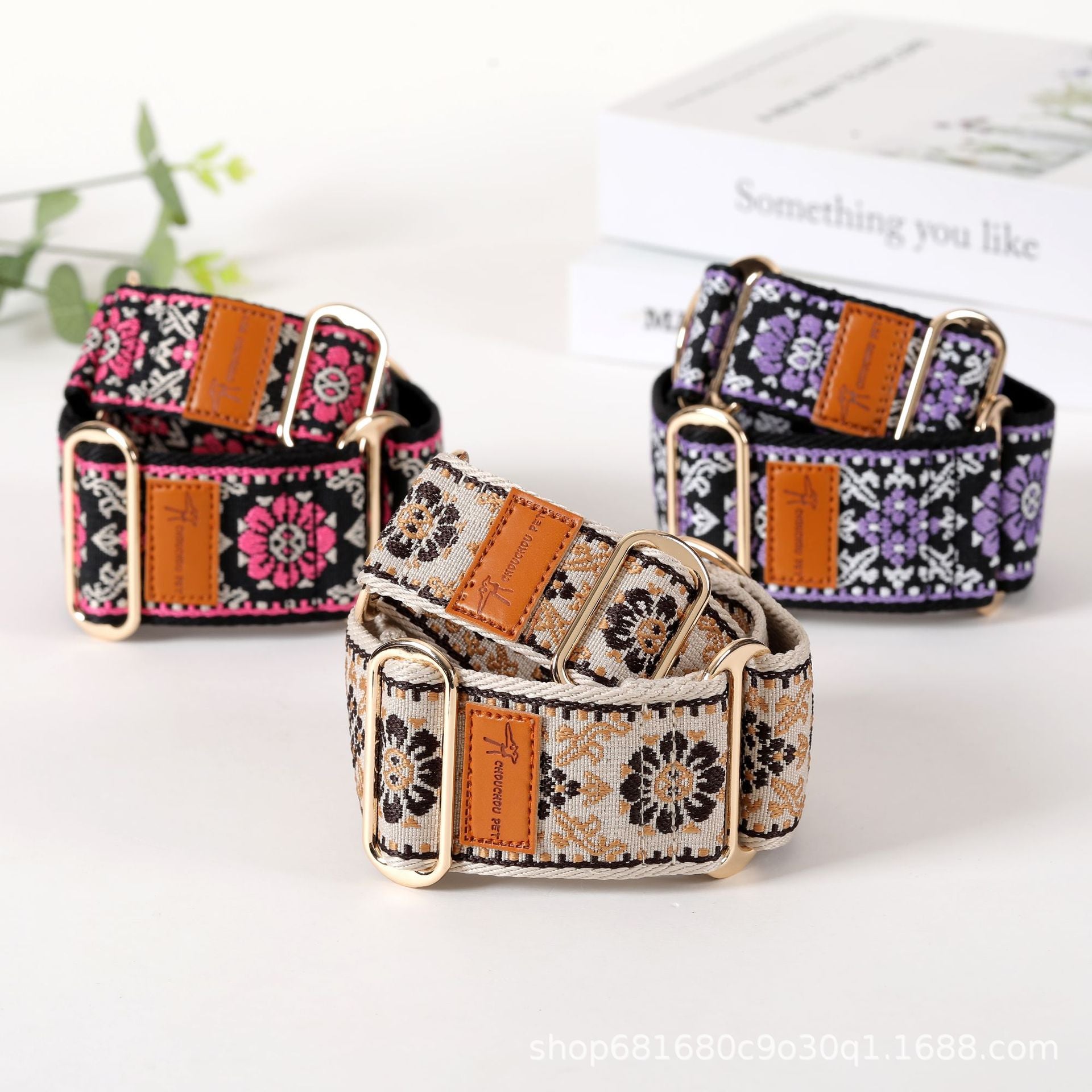 5cm wide Ethnic Floral Woven Martingale Dog Collar Adjustable Anti-Pull soft Training Collar for Greyhound Whippet